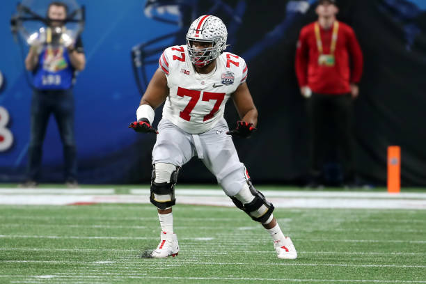 Ohio State Buckeyes offensive lineman Paris Johnson Jr. During the college football Playoff Semifinal game at the Chick-fil-a Peach Bowl