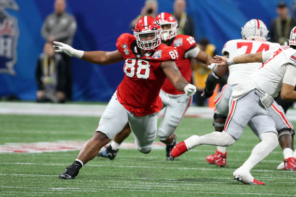 Georgia Bulldogs defensive lineman Jalen Carter during the college football Playoff Semifinal game at the Chick-fil-a Peach Bowl