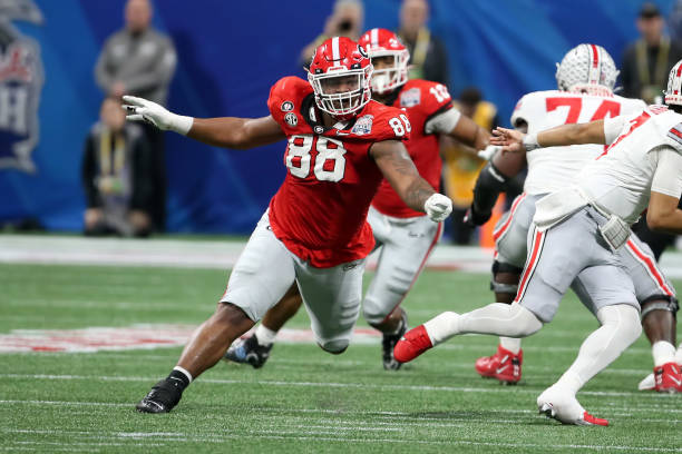 Georgia Bulldogs defensive lineman Jalen Carter during the college football Playoff Semifinal game at the Chick-fil-a Peach Bowl between the Georgia...