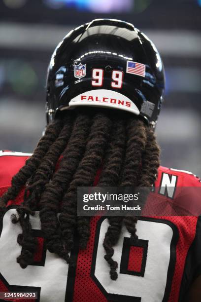 Atlanta Falcons defensive end Adrian Clayborn stands on field during an NFL football game between the Dallas Cowboys and the Atlanta Falcons Sunday,...