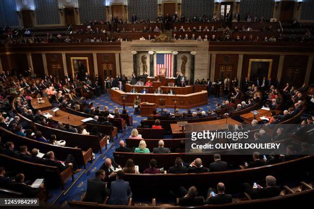 The roll is called at the US House of Representatives as lawmakers continues voting for new speaker at the US Capitol in Washington, DC, January 4,...