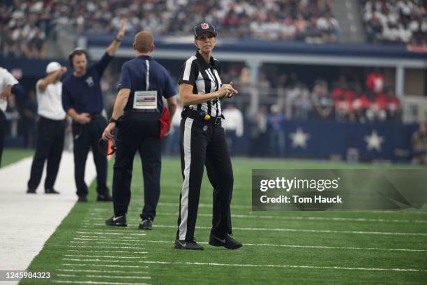 Female NFL Referee Sarah Thomas an NFL football game between the Dallas Cowboys and the Atlanta Falcons Sunday, Sept. 27 in Arlington, Texas.