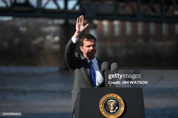 Kentucky Governor Andy Beshear speaks next to the Clay Wade Bailey Bridge in Covington, Kentucky, on January 4, 2023.