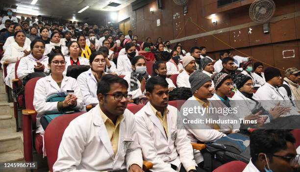 Medical students attending after Bihar Deputy Chief Minister Tejashwi Yadav inaugurating Cath Lab and Coronary Care Unit at Patna Medical College &...