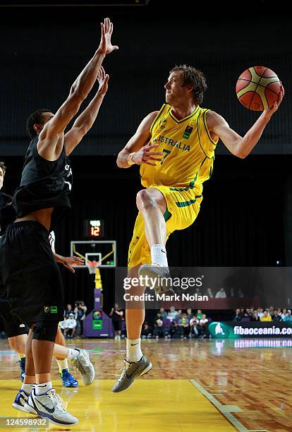 Joe Ingles of the Boomers in action during the third match between the Australian Boomers and the New Zealand Tall Blacks at Sydney Entertainment...