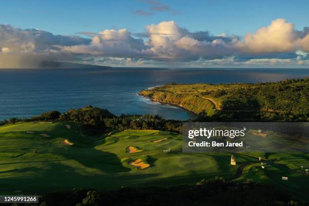 An aerial view of a back portion of the course is seen prior to the Sentry Tournament of Champions on The Plantation Course at Kapalua on January 3,...