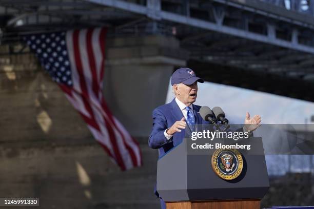 President Joe Biden speaks during an event in Covington, Kentucky, US, on Wednesday, Jan. 4, 2023. Biden spoke about the 2021 Bipartisan...