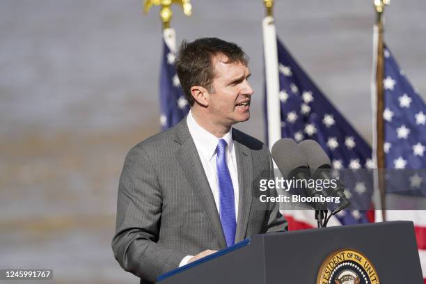 Andy Beshear, governor of Kentucky, speaks during an event in Covington, Kentucky, US, on Wednesday, Jan. 4, 2023. President Biden spoke about the...