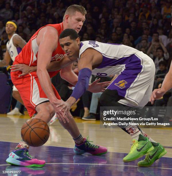 December 25: Los Angeles Clippers center Cole Aldrich and Los Angeles Lakers guard Jordan Clarkson get into a tussle in the first half. The Lakers...