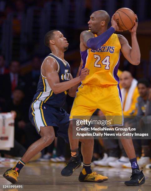 April 13: Los Angeles Lakers forward Kobe Bryant posts up on Utah Jazz guard Rodney Hood in the first quarter. Kobe Bryant played his final game as a...