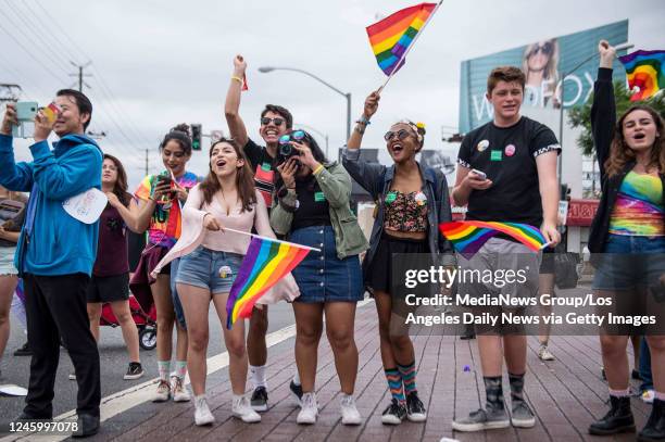 June 12: The annual LA PRIDE Parade moves along Santa Monica Boulevard in West Hollywood on June 12, 2016 after the Orlando mass shooting where 50...