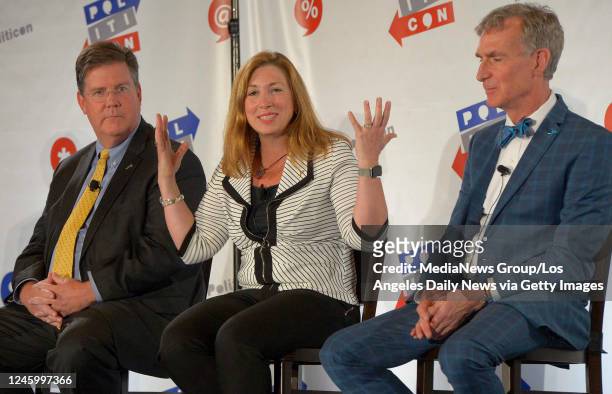 June 25: Bill Adkins, Lori Garver and Bill Nye during the discussion, "How We'll get to Mars."At Politicon held in the Pasadena Convention Center in...