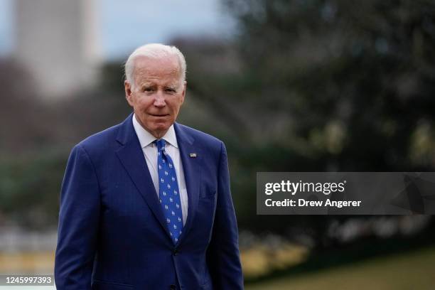President Joe Biden walks from Marine One toward the Oval Office on the South Lawn of the White House January 4, 2023 in Washington, DC. President...