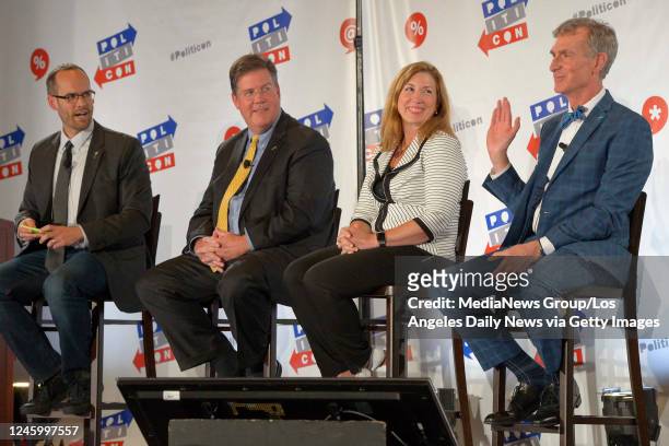 June 25: Casey Dreier, Bill Adkins, Lori Garver and Bill Nye during the discussion, "How We'll get to Mars.At Politicon held in the Pasadena...