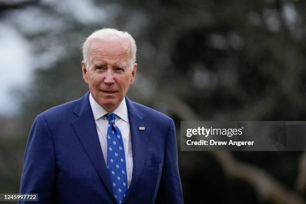 President Joe Biden walks from Marine One toward the Oval Office on the South Lawn of the White House January 4, 2023 in Washington, DC. President...