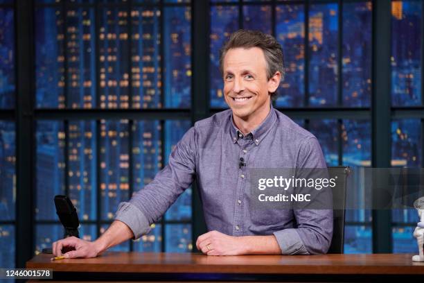 Episode 1371 -- Pictured: Host Seth Meyers during the monologue on January 4, 2023 --