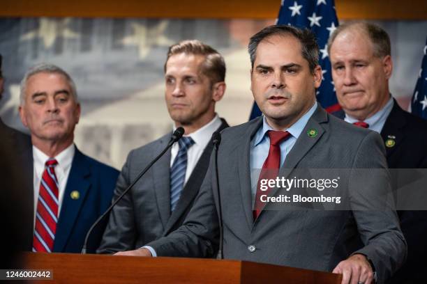 Representative Mike Garcia, a Republican from California, speaks during a news conference organized by House Republican veterans at the US Capitol in...