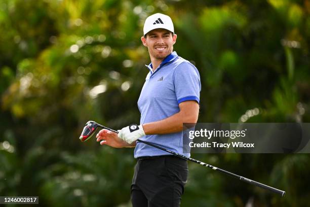 Aaron Wise with his driver on the 17th tee prior to the Sentry Tournament of Champions on The Plantation Course at Kapalua on January 4, 2023 in...