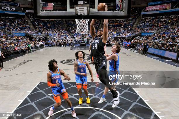 Wendell Carter Jr. #34 of the Orlando Magic dunks the ball against the Oklahoma City Thunder January 4, 2023 at Amway Center in Orlando, Florida....