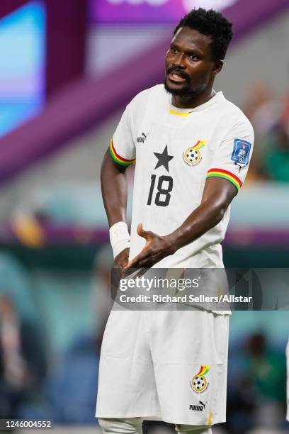 Daniel Amartey of Ghana stoodl during the FIFA World Cup Qatar 2022 Group H match between Ghana and Uruguay at Al Janoub Stadium on December 02, 2022...
