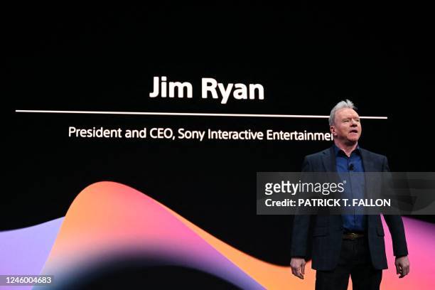 Jim Ryan, President and CEO of Sony Interactive Entertainment, speaks during the Consumer Electronics Show in Las Vegas, Nevada, on January 4, 2023.