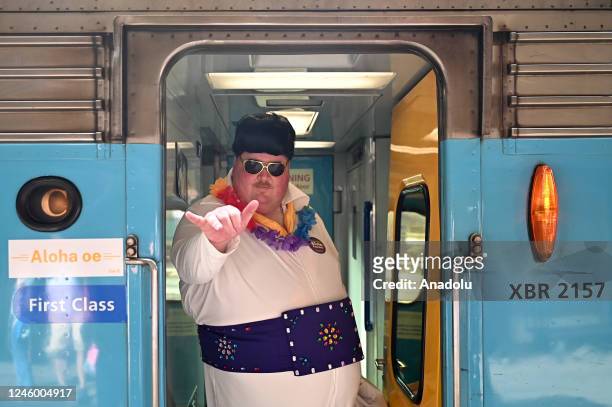 An Elvis impersonator poses for a photograph after boarding the Elvis Express at Central Station in Sydney, Australia, on Thursday, January 5, 2023....