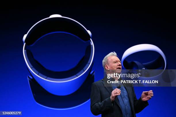 Jim Ryan, President and CEO of Sony Interactive Entertainment, speaks during the Consumer Electronics Show in Las Vegas, Nevada, on January 4, 2023.