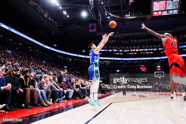 Grayson Allen of the Milwaukee Bucks shoots over Pascal Siakam of the Toronto Raptors in the second half of their NBA game at Scotiabank Arena on...