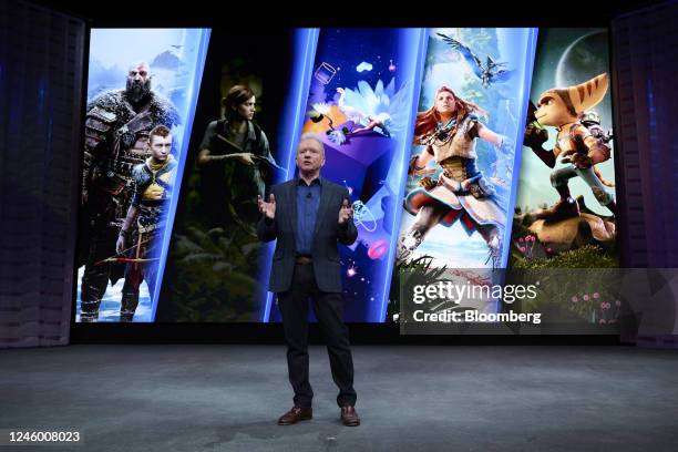 Jim Ryan, president and chief executive officer of Sony Interactive Entertainment Inc., speaks during a press event at the 2023 CES event in Las...