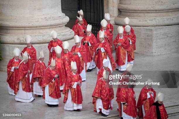 Cardinals attend the funeral mass for Pope Emeritus Benedict XVI at St. Peter's square on January 5, 2023 in Vatican City, Vatican. Former Pope...