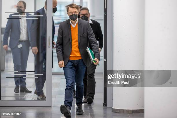 German Health Minister Karl Lauterbach arrives for a summit between federal and state health ministries over reforms to Germany's financing of...