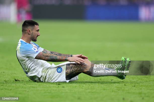 Matteo Politano of Ssc Napoli lies on the ground during the Serie A match between FC Internazionale and SSC Napoli at Stadio Giuseppe Meazza on...