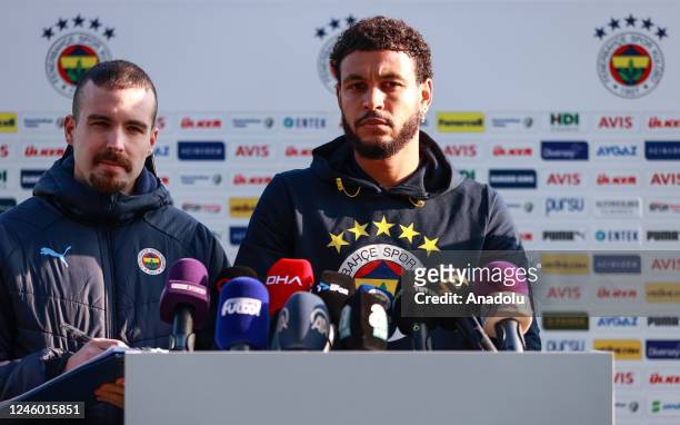 Norwegian player Joshua King of Fenerbahce speaks to media before a training session held ahead of Turkish Super Lig week 18 derby match against...