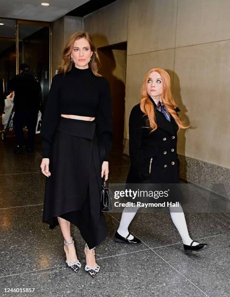 Actress Allison Williams and a person portraying the movie character M3GAN are seen outside the "Today Show" on January 5, 2023 in New York City.