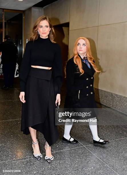 Actress Allison Williams and a person portraying the movie character M3GAN are seen outside the "Today Show" on January 5, 2023 in New York City.