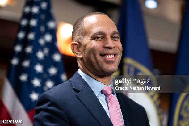 Democratic Leader Rep. Hakeem Jeffries speaks during a news conference on January 5, 2023 in Washington, DC. The House of Representatives will...