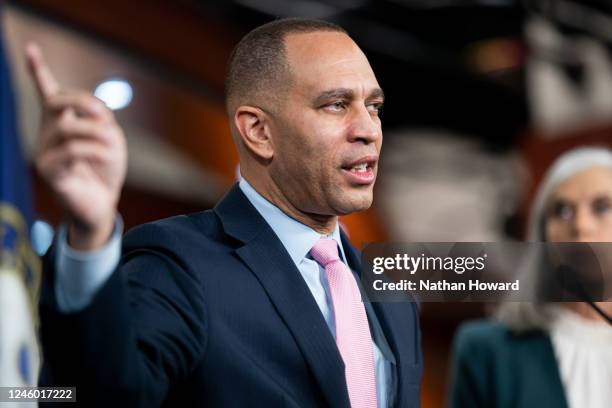 Democratic Leader Rep. Hakeem Jeffries speaks during a news conference on January 5, 2023 in Washington, DC. The House of Representatives will...