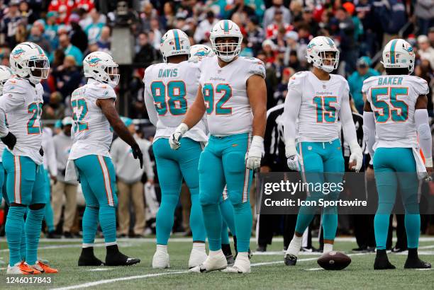 Miami Dolphins defensive tackle Zach Sieler during a game between the New England Patriots and the Miami Dolphins on January 1 at Gillette Stadium in...