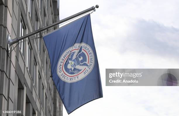 The U.S. Department of Homeland Security flag is seen on US Immigration and Customs Enforcement Building in Washington D.C., United States on January...