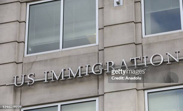 Immigration and Customs Enforcement Building sign is seen in Washington D.C., United States on January 5, 2023. The U.S. Immigration and Customs...