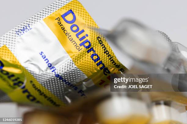 This photograph taken on January 5 shows a Doliprane tablet, a medicine based on paracetamol, in Paris. - The government banned on January 4, 2023...