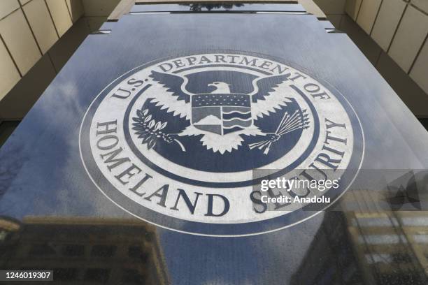 The U.S. Department of Homeland Security sign is seen on US Immigration and Customs Enforcement Building in Washington D.C., United States on January...