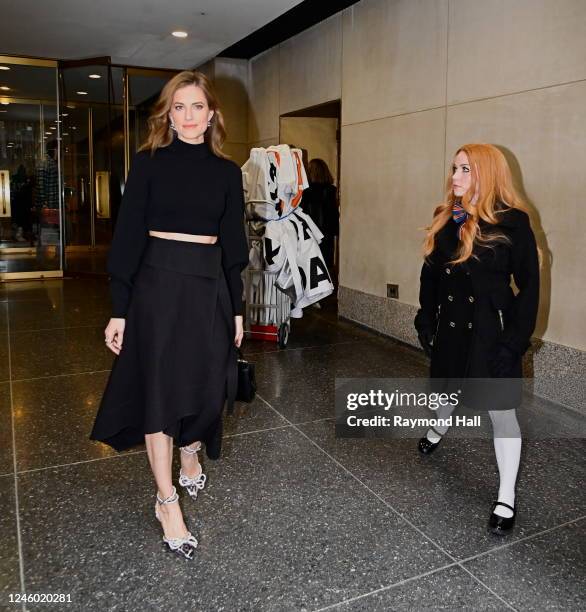 Actress Allison Williams and a person portraying the movie character M3GAN are seen outside the "Today Show" on January 5, 2023 in New York City.