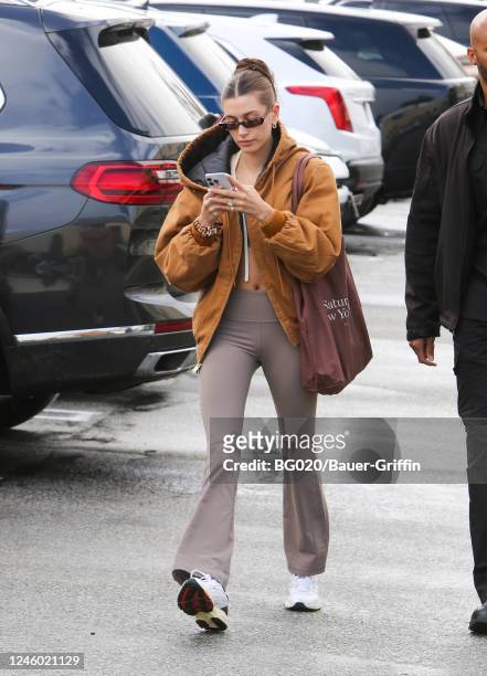 Hailey Bieber is seen on January 05, 2023 in Los Angeles