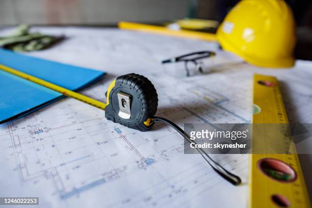 architectural equipment at construction site! - house plans stock pictures, royalty-free photos & images