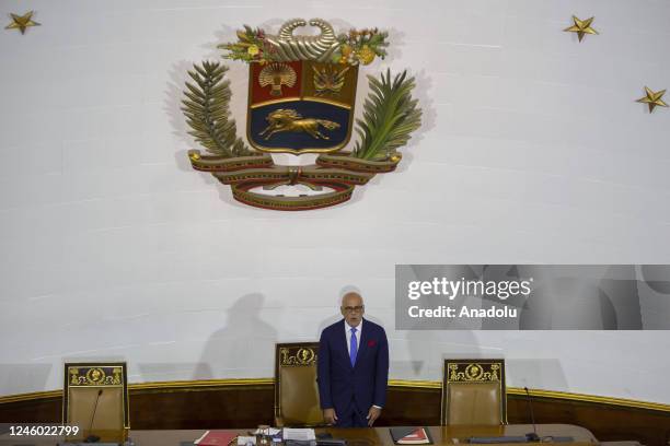 National Assembly President Jorge RodrÃ­guez addresses the body's first session as lawmakers vote for candidates for leadership positions in Caracas,...