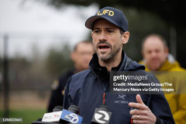 January 04: San Jose Mayor Matt Mahan speaks during a press conference on Wednesday, Jan. 4 in San Jose, Calif. A ruthless winter storm bore down on...