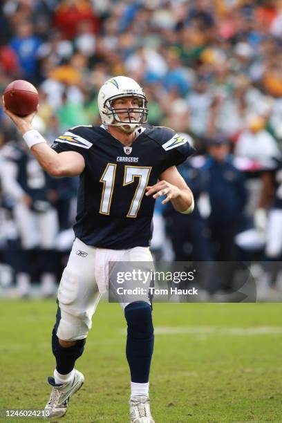 Phillip Rivers of the San Diego Chargers during the game against the Green Bay Packers on November 6, 2011 at Qualcomm Stadium in San Diego,...