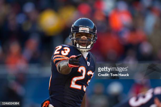 Devin Hester of the Chicago Bears in action against the Green Bay Packers in the NFC Championship Game at Soldier Field on January 23, 2011 in...