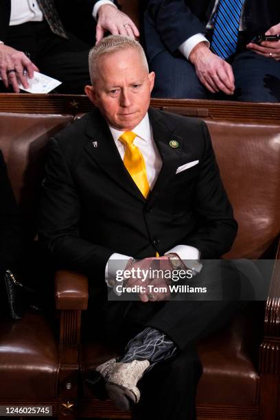 Rep. Jeff Van Drew, D-N.J., wears cowboy boots on the House floor during a vote in which House Republican Leader Kevin McCarthy, R-Calif., did not...